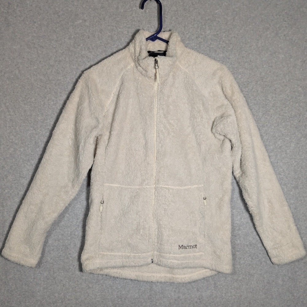 Marmot Full Zip Fleece Jacket Womens Large Cream Mock Neck Gorpcore Granola Girl